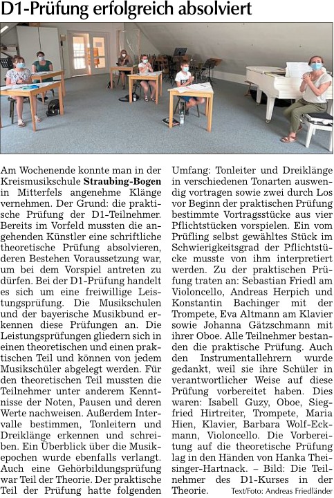 Bild zu "D1-Pruefung erfolgreich absolviert", Bogener Zeitung 22.7.2021