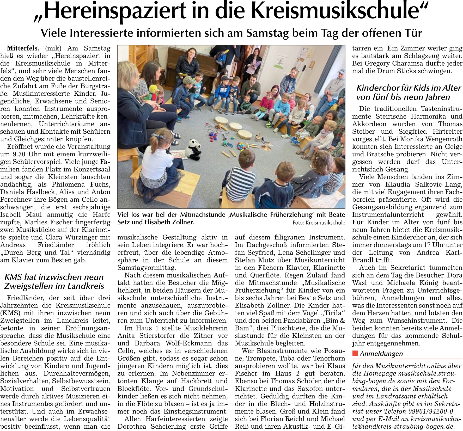 Bild zu "Hereinspaziert in die Kreismusikschule", Bogener Zeitung 8.5.2024