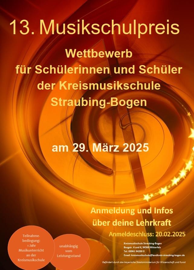 Anmeldung zum 13. Musikschulpreis an der Kreismusikschule Straubing-Bogen